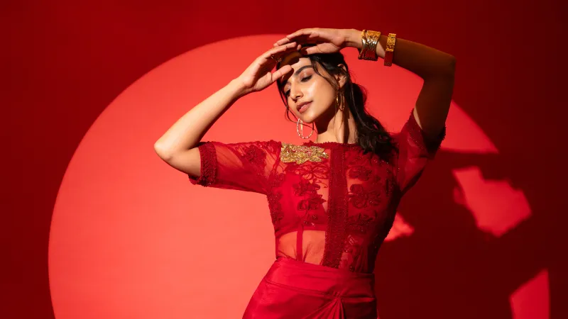 Meenaakshi Chaudhary, Red aesthetic wallpaper 5K