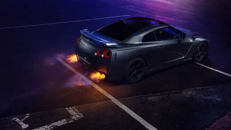 Nissan GT-R R35 Wallpaper, Dual Exhaust, Neon Lights, 5K