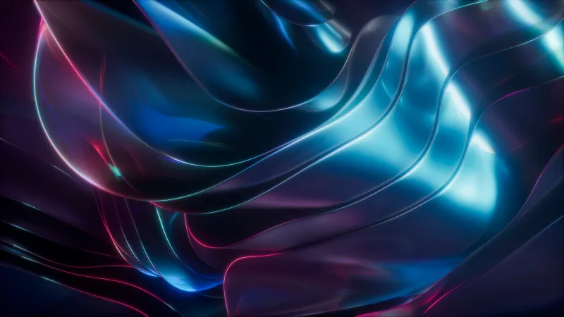 Blue glass waves wallpaper, Glowing edges, Dark abstract