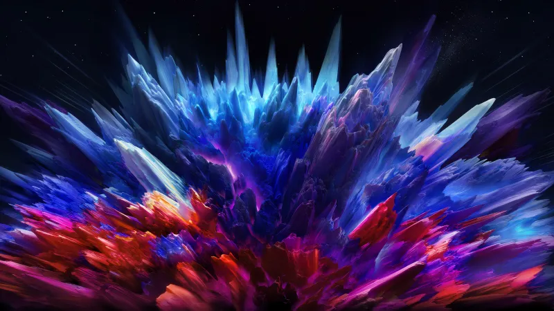 Blue and red color explosion wallpaper, Crystal shards, Cosmic