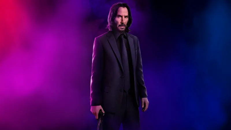 Keanu Reeves as John Wick, Ballerina Wallpaper, Neon Background, 2025 Movies