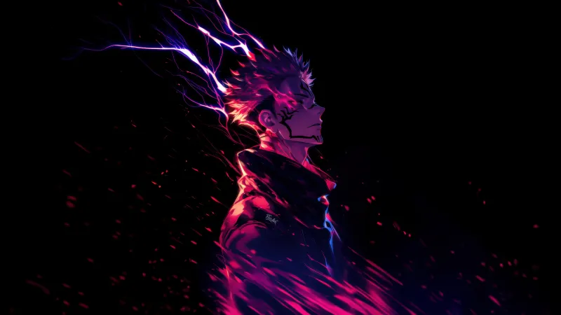 Sukuna Electric, Jujutsu Kaisen, Neon pink, AMOLED Black background 5K