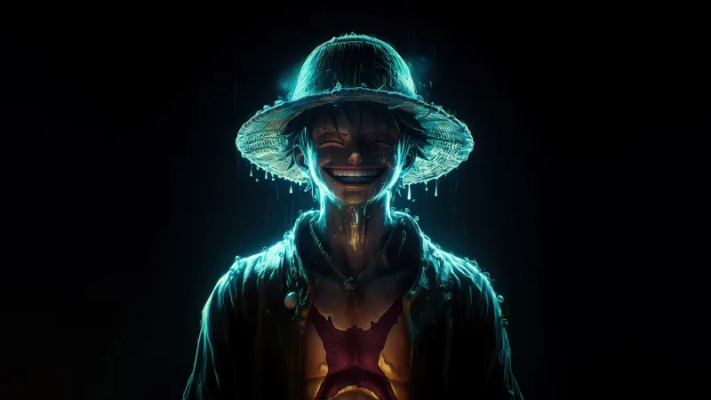 Monkey D. Luffy Smiling, Dark background 5K