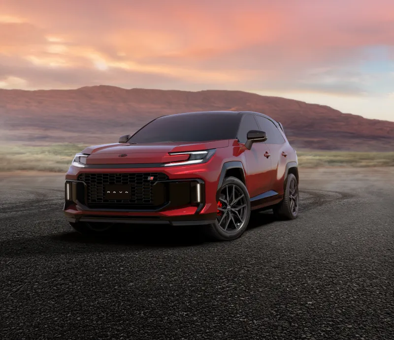 Toyota RAV4 GR Sport wallpaper, Red SUV, Desert hills at dusk, 2026