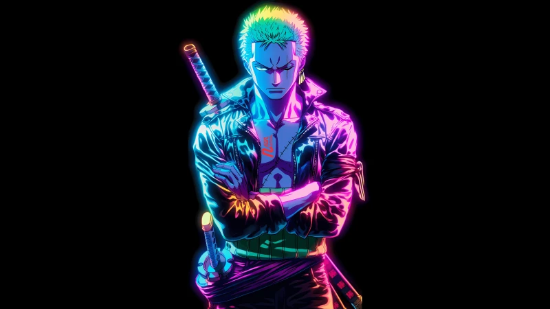 Roronoa Zoro Neon glow, AMOLED Black background 5K