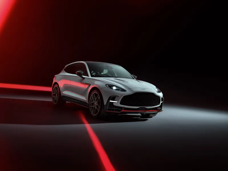 Aston Martin DBX S wallpaper, 2025, Performance SUV, Red light streaks, Dark studio