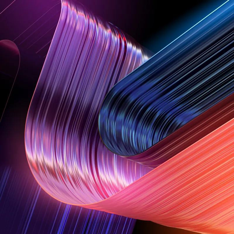 Purple and coral metallic ribbons, 3D render, Light streaks, 4K wallpaper