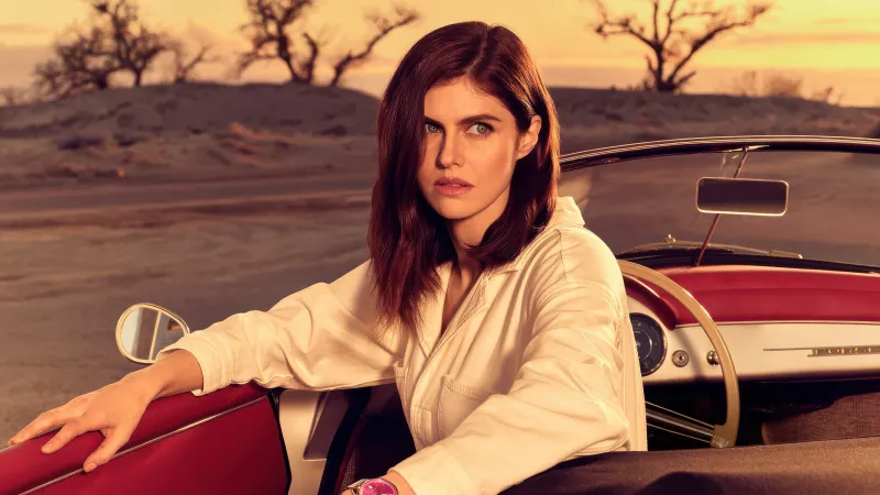 Alexandra Daddario Retro style, 4K wallpaper