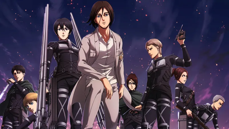 Attack on Titan Character poster, Mikasa Ackerman, Eren Yeager, Levi Ackerman, Hange Zoe, Armin Arlert, Final season
