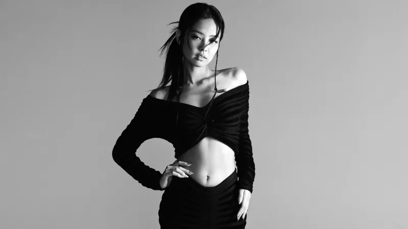 Jennie Black and White, 5K wallpaper