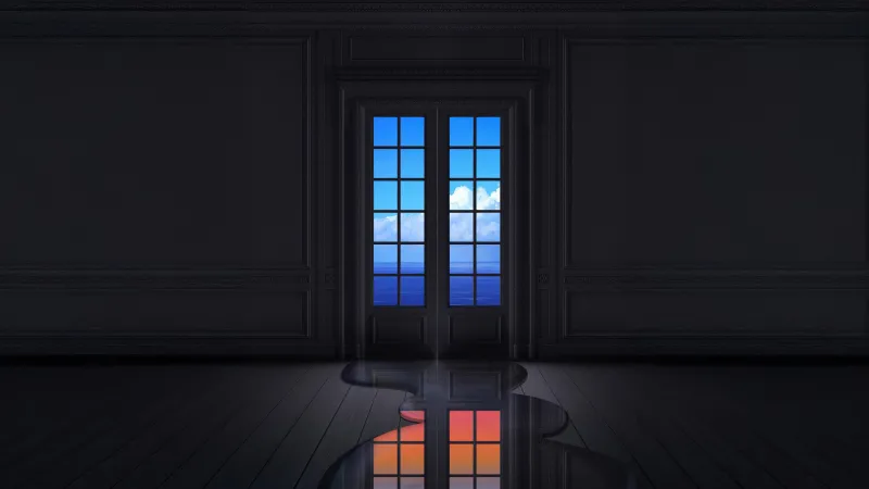 Duality Doorway, Surreal Reflection, Ocean view, Time shift, 5K wallpaper