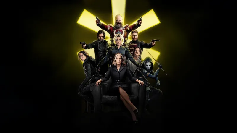 Thunderbolts Dark background, Black Widow, Bucky Barnes, Taskmaster, Red Guardian, Marvel Superheroes, Yelena Belova, U.S. Agent, Ava Starr (Ghost)