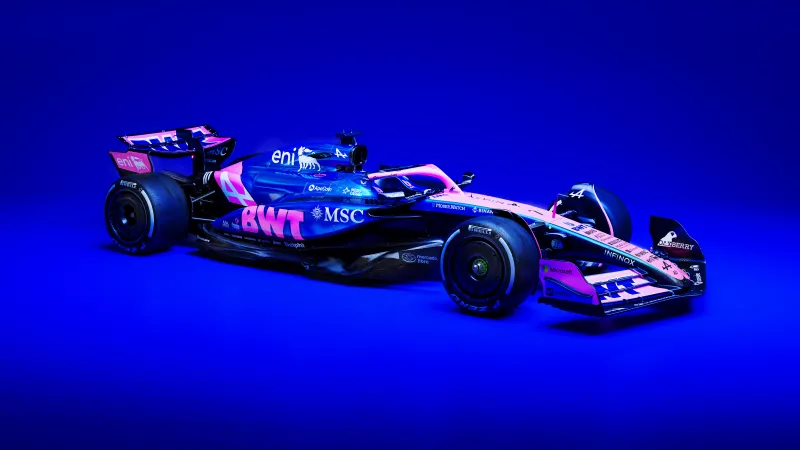 Alpine A525 wallpaper, BWT Alpine F1 Team, Formula 1 car, Blue and pink, 8K