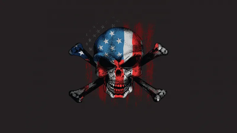 Skull, American flag, Crossbones, Grunge art, Patriotic skull wallpaper