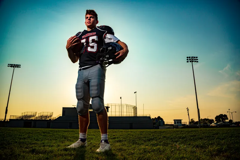 Cooper DeJean, Football player wallpaper, American football, Youth athlete, Stadium sunset