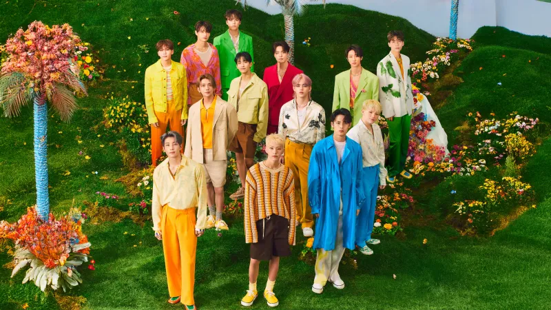 Seventeen wallpaper, K-pop group, Colorful fashion, Vibrant nature