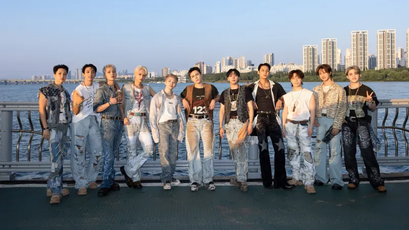 Seventeen, K-Pop group wallpaper, Boy band, City skyline, River view