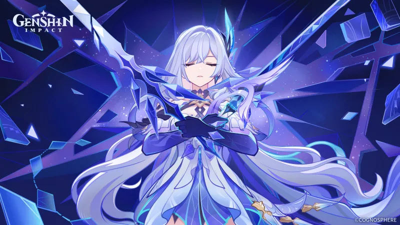 Skirk 5K wallpaper, Anime girl, Blue aesthetic, Shattered, Genshin Impact
