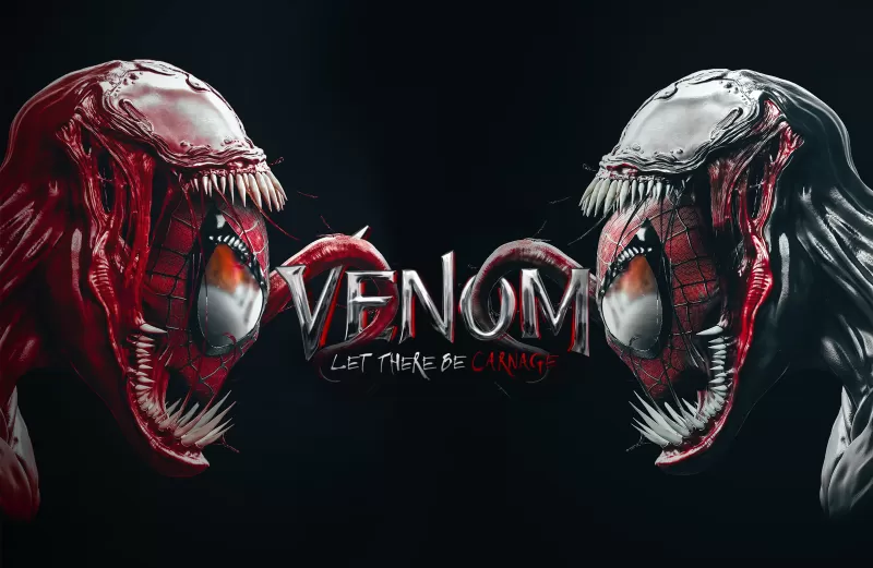 Venom, Spider-Man, Carnage, Black background, Marvel Superheroes, Fan Art, Marvel Comics