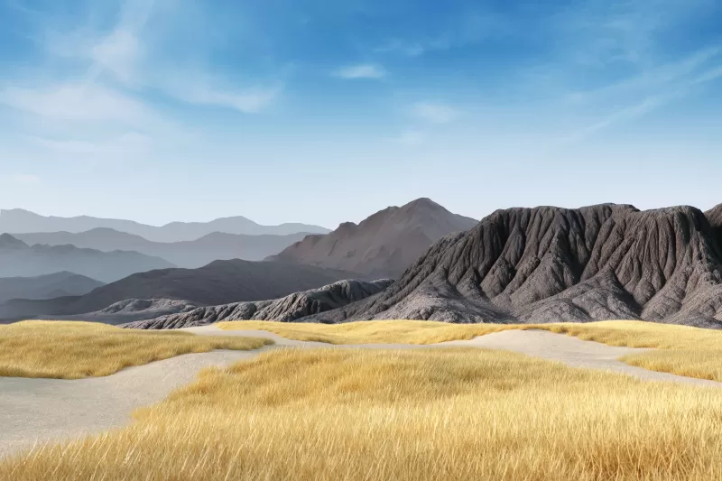 Microsoft Surface 4K wallpaper, Mountains, Clear sky, Grass field, Landscape, Microsoft Surface Hub 2, Stock