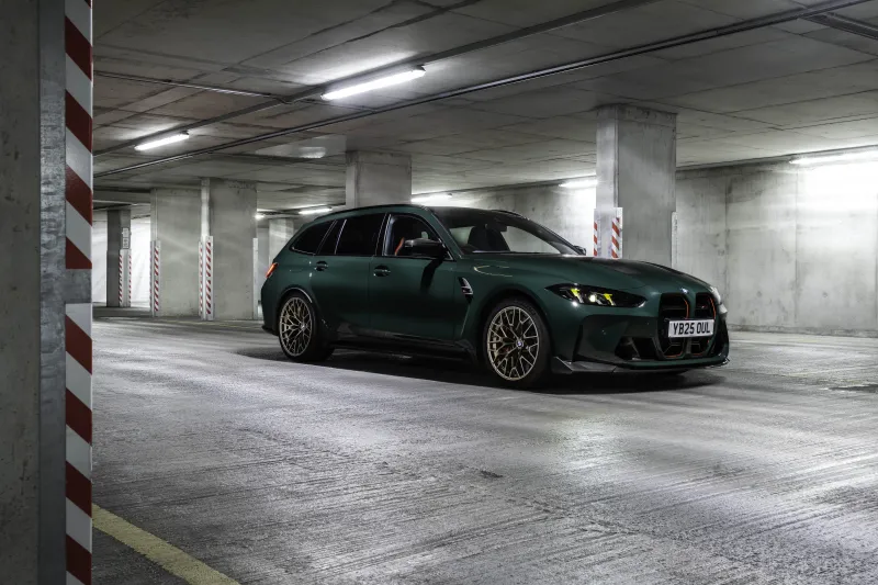 BMW M3 CS Touring wallpaper, Green estate, Parking garage, 2025