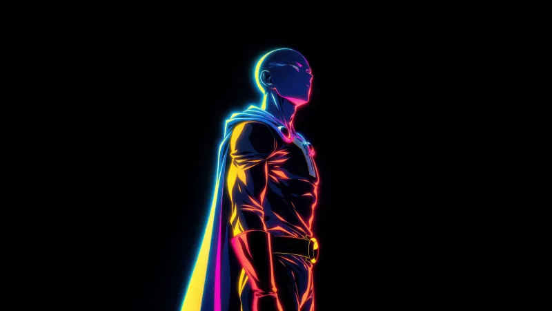 Saitama Neon wallpaper, One Punch Man 5K, AMOLED Black background