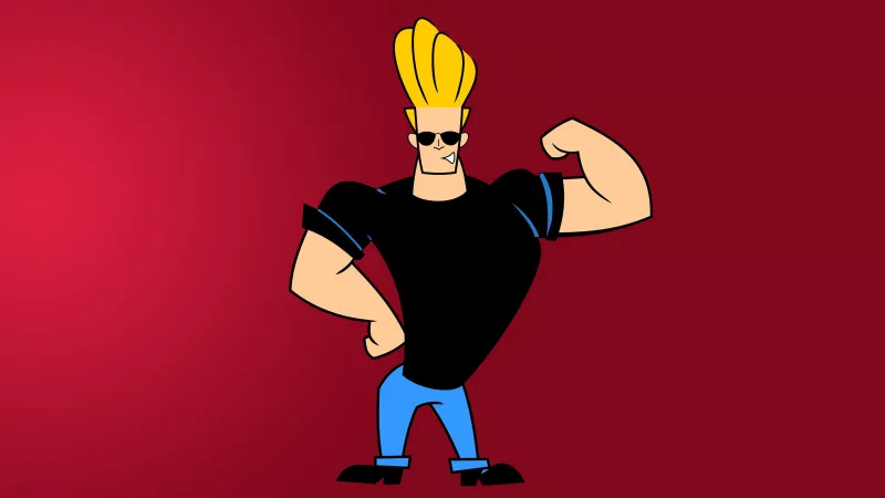 Johnny Bravo, Minimalist wallpaper 4K, Red background