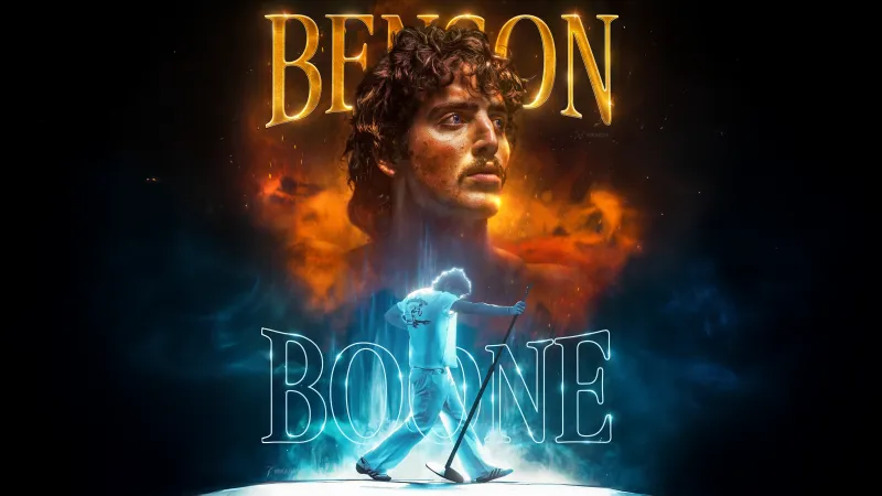 Benson Boone, American singer, Fire and ice, Dark background, 5K wallpaper