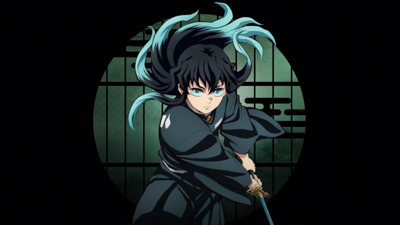 Muichiro Tokito in Infinity Castle, Demon Slayer: Kimetsu No Yaiba Infinity Castle, Black background 5K