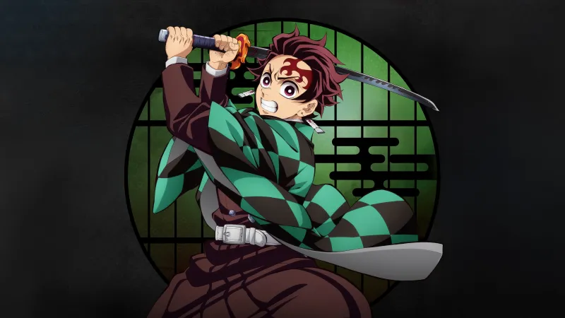 Tanjiro Kamado in Infinity Castle, Demon Slayer: Kimetsu No Yaiba Infinity Castle, Black background 5K