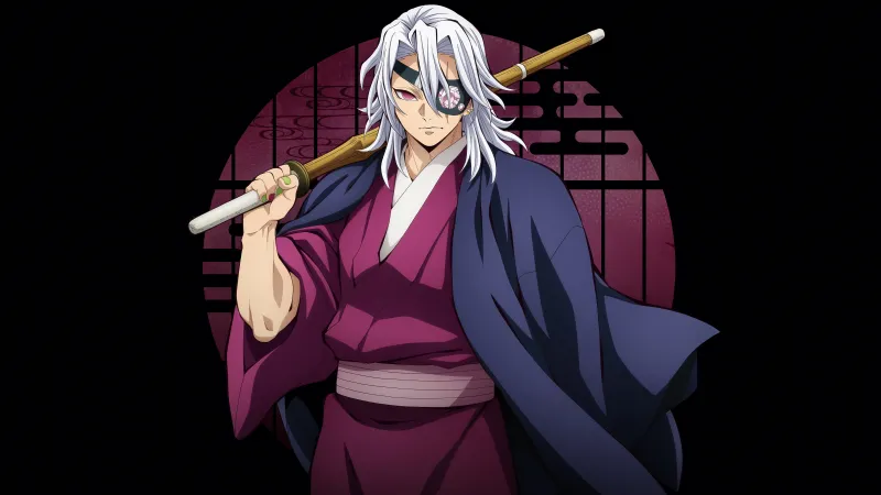 Tengen Uzui in Infinity Castle, Demon Slayer: Kimetsu No Yaiba Infinity Castle, Black background 5K