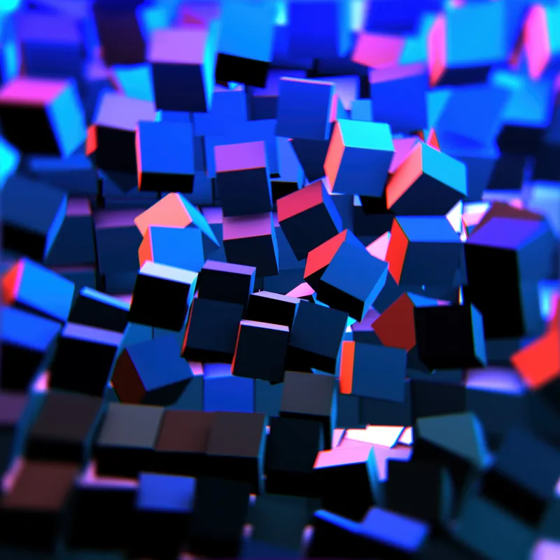 Axolotl, Minecraft, 3D cubes wallpaper, Abstract, Blue and pink, Geometric