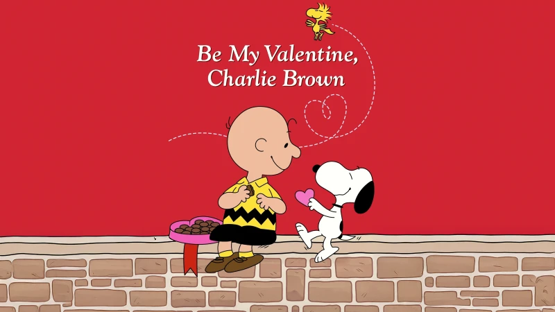 Be My Valentine Charlie Brown, Peanuts, Snoopy, Valentine's Day, Woodstock, Red background 5K