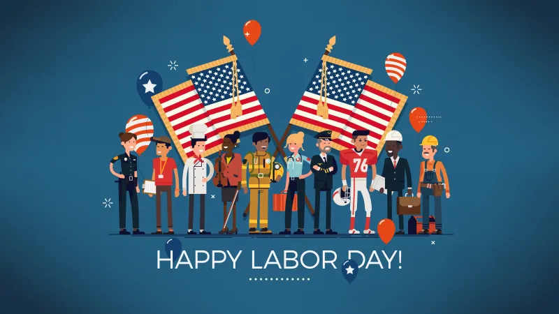 Happy Labor day, 8K wallpaper, May (Month), Blue background 5K, USA Flag, Flag of the United States