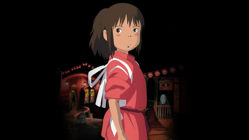 Chihiro, Spirited Away, Black background, Studio Ghibli
