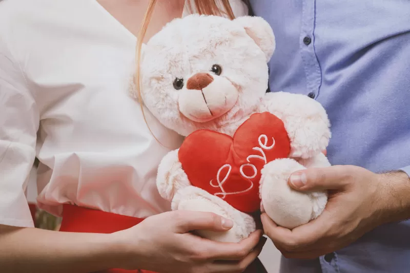 Teddy bear, Couple, Heart, Valentine, Romantic, Cute, 5K