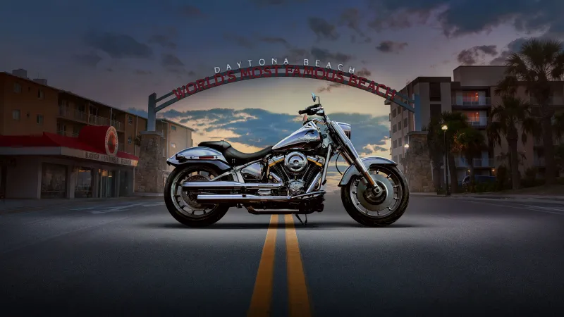 Harley-Davidson Fat Boy, Daytona Beach, 5K wallpaper