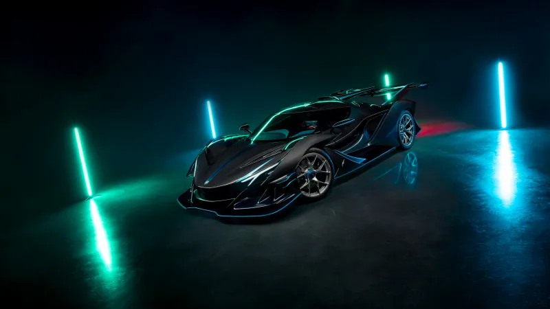 Apollo Intensa Emozione Ocean Dragon wallpaper, Black hypercar, Neon tubes, 5K