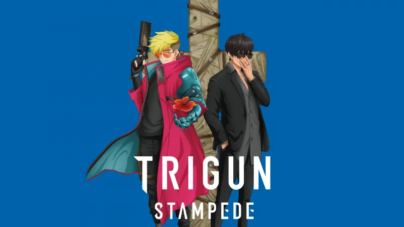 Vash the Stampede, Nicholas D. Wolfwood, Trigun Stampede, Blue background 5K