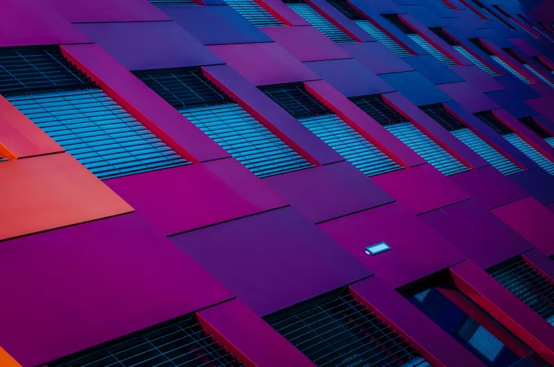 Purple Building, Pattern, Geometrical, Low Angle Photography, Exterior