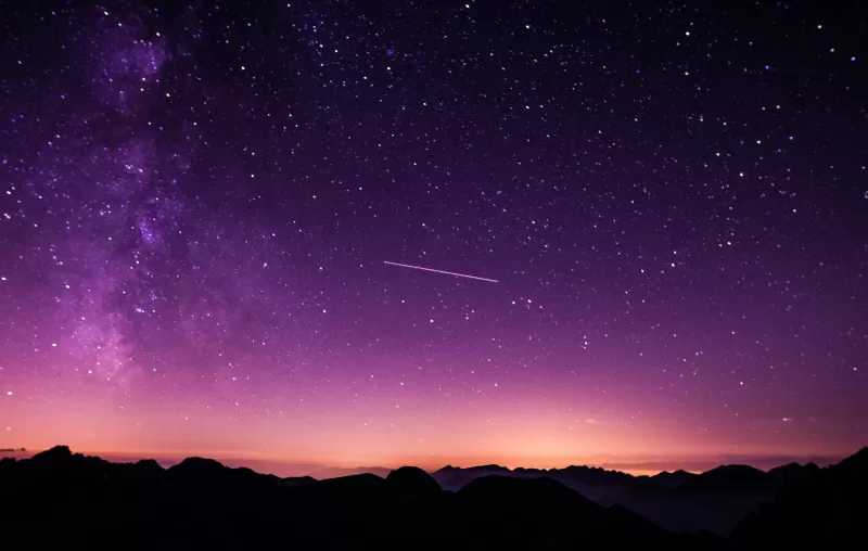 Purple sky, Cima d'Asta, Silhouette, Mountains, Stars, Night sky, Astronomy, Outdoor, Outer space, 5K