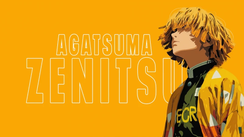 Zenitsu Agatsuma Minimalist, Demon Slayer: Kimetsu no Yaiba, Yellow background 4K