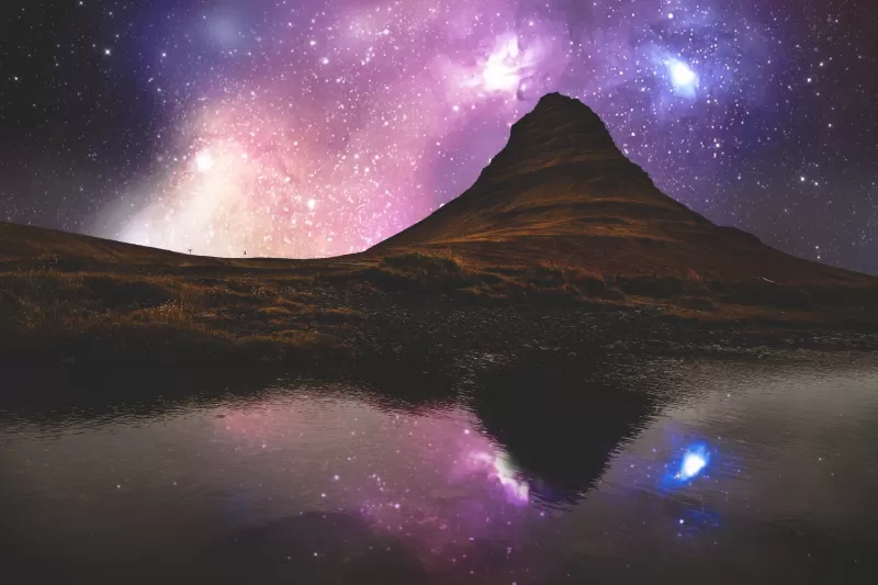 Kirkjufell wallpaper, Starry night sky, Nebula