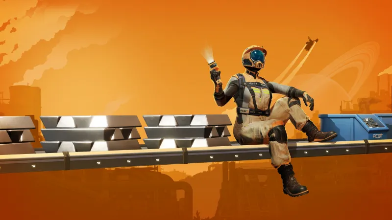 Satisfactory wallpaper, Pioneer, Conveyor belt, Orange background