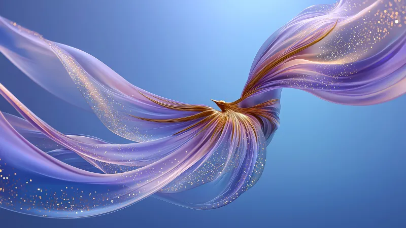 Lavender silk phoenix wallpaper, Golden glitter, Blue gradient