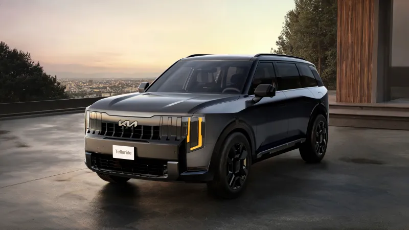 Kia Telluride SX-P, Grey SUV, Sunset terrace, 2027, 8K wallpaper