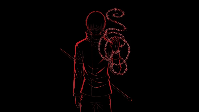 Toji Fushiguro, Red outline art, Jujutsu Kaisen, Black background, 5K wallpaper