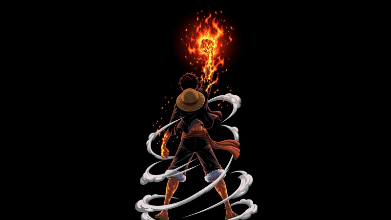 Monkey D. Luffy Red Hawk, One Piece, AMOLED, Black background 5K