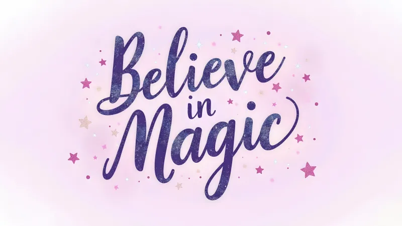 Believe in Magic quote wallpaper, Purple script, Pink stars