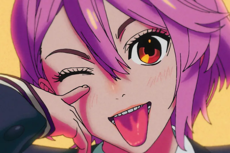 Aira Shiratori Winking, Dandadan, 5K wallpaper, Pink hair
